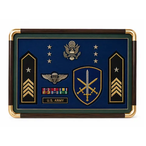 Military Shadow Box Frame For Medals Badges Memorabilia Display Case Walnut Wood Grain Finish With Glass Front Home Office Decor