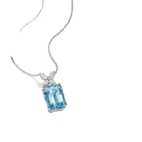 Elegante Collar con Colgante de Mariposa y Gema Azul Rectangular en Cobre y Circonia Cadena de Clavícula Joyería Mujer