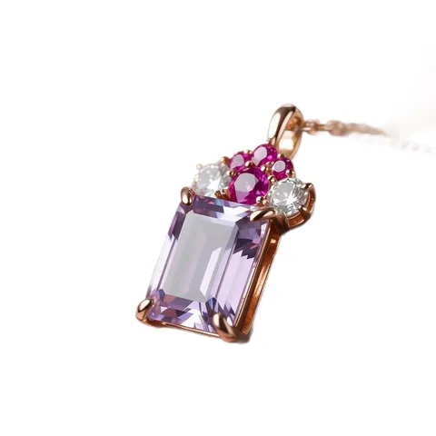 Collar de Cobre Oro Rosa de Lujo Con Colgante de Corona de Circonia Púrpura Rectangular Cadena de Clavícula Geométrica para Joyas de Mujer
