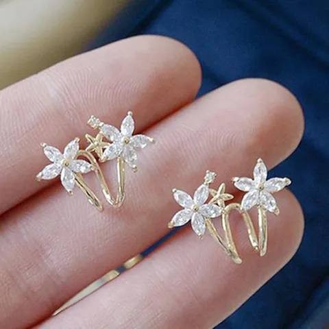Pendientes de Botón Exquisitos con Flores y Estrellas Micro Incrustadas para Mujer Pendientes de Cobre Circonia Estilo Frío Joyería Retro Regalo