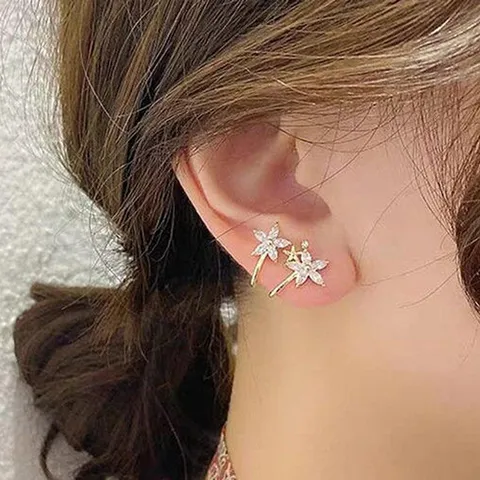 Pendientes de Botón Exquisitos con Flores y Estrellas Micro Incrustadas para Mujer Pendientes de Cobre Circonia Estilo Frío Joyería Retro Regalo