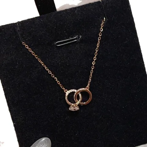 Fashion Double Ring Pendant Necklace For Women Copper Rhinestone Korean Style Elegant Lock Bone Chain Jewelry