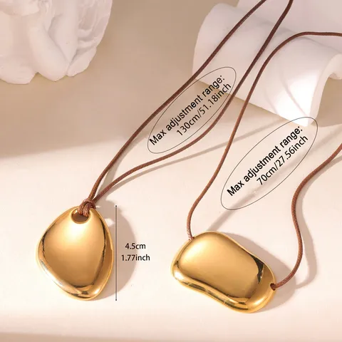 Women Long Sweater Chain Necklace Gold Plated Stainless Steel Irregular Oval Bean Pendant Double Layer Fashion Jewelry Accessories Gift