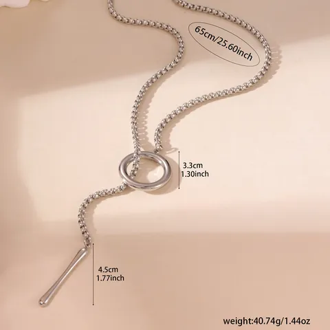 Minimalist Stainless Steel Y Necklace For Women Simple Geometric Circle Pendant Lariat Chain Necklace High End Clavicle Jewelry Accessory