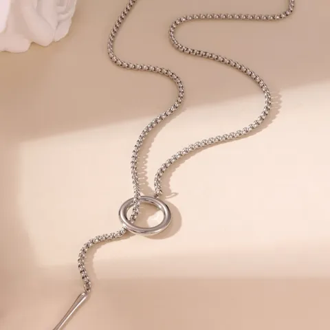 Minimalist Stainless Steel Y Necklace For Women Simple Geometric Circle Pendant Lariat Chain Necklace High End Clavicle Jewelry Accessory