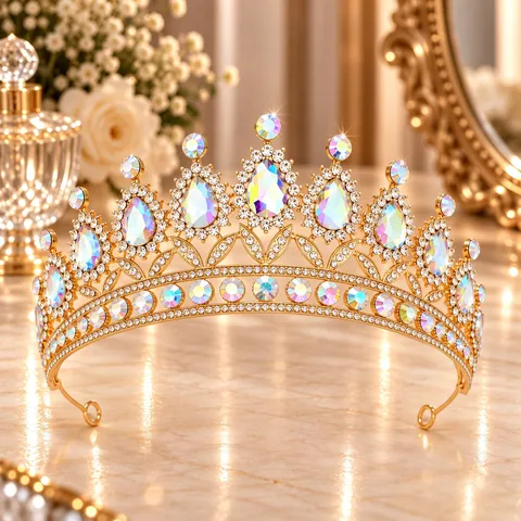 Europäischer Stil Hochzeit Brautkrone Luxus Gold Legierung Strass Königin Tiara Für Damen Geburtstag Party Haar Zubehör