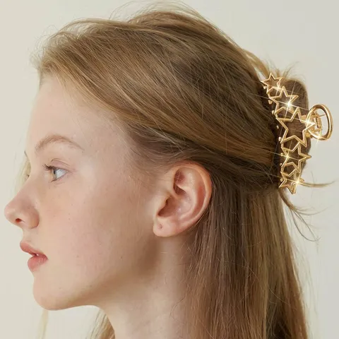 Pince à Cheveux Minimaliste En Alliage Barrette Requin Métallique Coeur Étoile Cercle Ajouré Géométrique Accessoires De Cheveux Pour Femmes Style Vintage