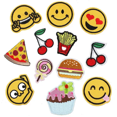 Cartoon Embroidery Patches Iron On Applique Cute Smiley Food DIY Clothes Repair Decorative Sewing Accessories