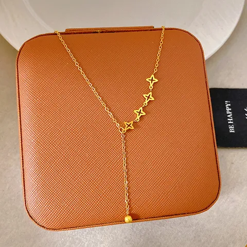 Titanium Steel Star Tassel Necklace For Women Gold Plated Four-pointed Star Pendant Y-shaped Chain Fashion Jewelry Gift