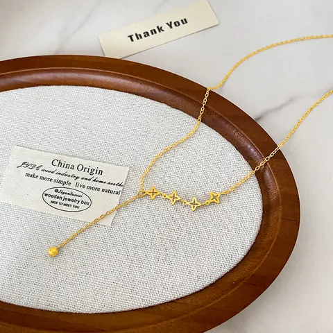 Titanium Steel Star Tassel Necklace For Women Gold Plated Four-pointed Star Pendant Y-shaped Chain Fashion Jewelry Gift