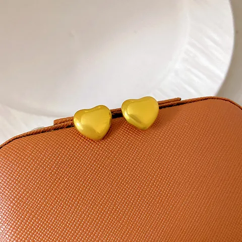 18K Gold Plated Titanium Steel Heart Pendant Necklace And Stud Earrings For Women Minimalist Smooth Surface Jewelry Set Gift