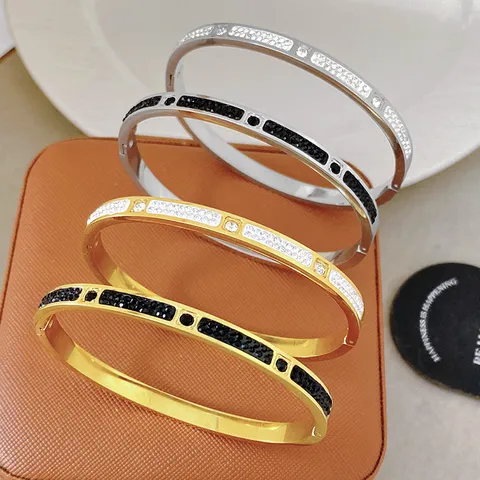 Luxury Titanium Steel Rhinestone Bangle Bracelet For Women Gold Silver Plated Geometric Micro Inlaid Bangle Fashion Jewelry Gift