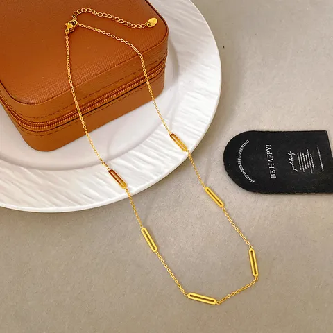 Minimalist Titanium Steel Long Bar Pendant Necklace For Women Gold Silver Plated Geometric Strip Chain Necklace Simple Fashion Jewelry
