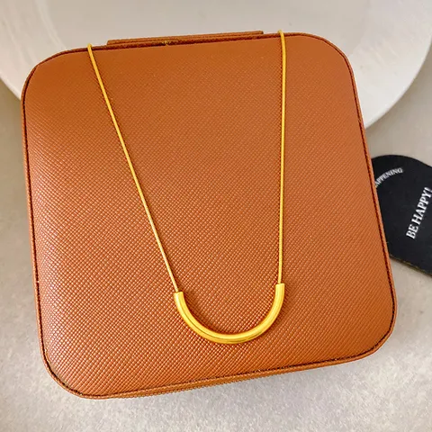 Minimalist Titanium Steel Curved Tube Pendant Necklace For Women Gold Plated U-Shape Snake Chain Versatile Fashion Jewelry