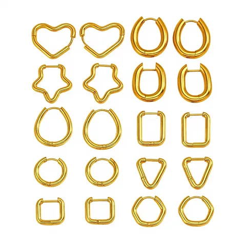 Orecchini a Cerchio Geometrici Minimalisti in Acciaio Inossidabile di Tendenza Triangolo Cuore Pentagramma Quadrato