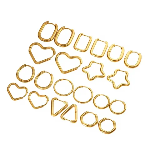 Orecchini a Cerchio Geometrici Minimalisti in Acciaio Inossidabile di Tendenza Triangolo Cuore Pentagramma Quadrato