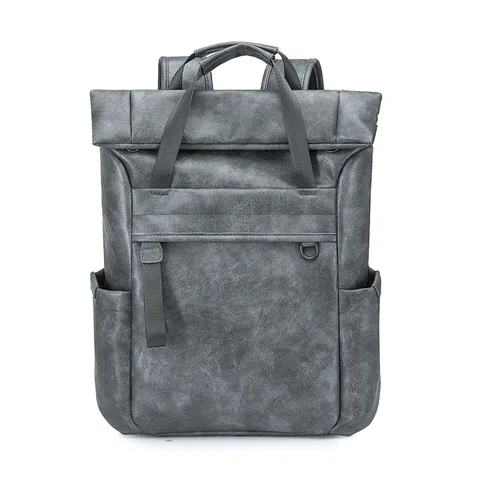 Unisex Roll Top Σακίδιο Πλάτης Αδιάβροχο Δερμάτινο PU Τσάντα Laptop Ρετρό Πολυλειτουργική Μεγάλης Χωρητικότητας Ταξιδιού Σχολικό