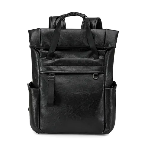 Unisex Roll Top Σακίδιο Πλάτης Αδιάβροχο Δερμάτινο PU Τσάντα Laptop Ρετρό Πολυλειτουργική Μεγάλης Χωρητικότητας Ταξιδιού Σχολικό