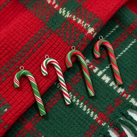 Dijes de Bastón de Caramelo de Navidad de Arcilla Polimérica Colgantes de Piruleta de Simulación para Accesorios de Pendientes Llavero DIY Joyería Festiva