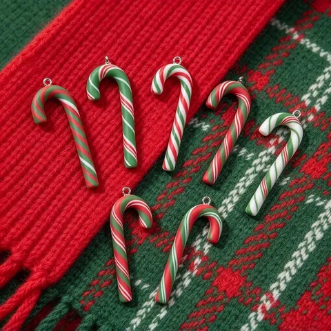 Dijes de Bastón de Caramelo de Navidad de Arcilla Polimérica Colgantes de Piruleta de Simulación para Accesorios de Pendientes Llavero DIY Joyería Festiva