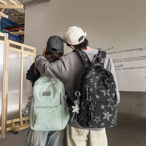 Sac à Dos Scolaire à la Mode Imprimé Étoiles pour Filles Style Coréen Grande Capacité Nylon Léger Sac à Dos Étudiant Décontracté