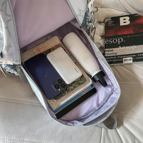 Sac à Dos Scolaire à la Mode Imprimé Étoiles pour Filles Style Coréen Grande Capacité Nylon Léger Sac à Dos Étudiant Décontracté