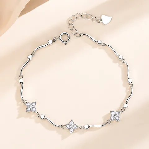 Minimalistisch Vierbladig Klaverblad Armband Voor Vrouwen Roségoud Verguld Strass Hart schakelketting Mode Sieraden Cadeau
