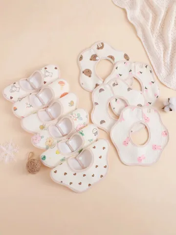 Newborn Pure Cotton Baby Bib Waterproof Anti-Spit Up Saliva Towel Cute Cartoon Petal Infant Feeding Burp Cloths