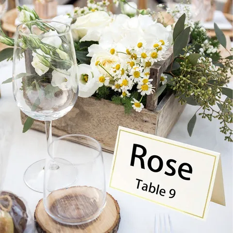 Tarjetas de Felicitación en Blanco Minimalistas Tarjetas de Sitio Con Borde de Lámina de Oro Para Boda Fiesta