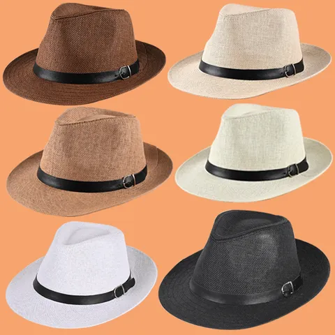 Men's Panama Straw Hat Vintage Breathable Sun Protection Fedora Hat Wide Brim Beach Vacation Summer Hat