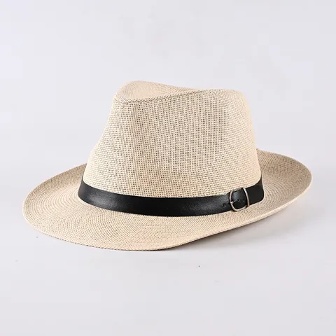 Men's Panama Straw Hat Vintage Breathable Sun Protection Fedora Hat Wide Brim Beach Vacation Summer Hat