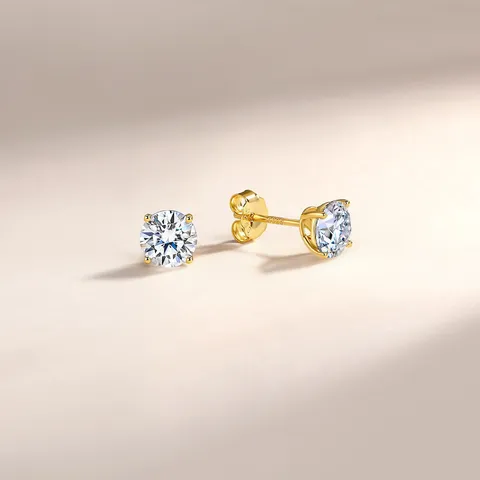 Boucles d'Oreilles Clous Rondes en Argent Sterling S925 Moissanite Design Classique à Quatre Griffes Bijoux de Luxe Brillants pour Femmes