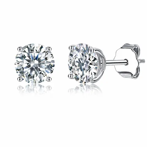 Boucles d'Oreilles Clous Rondes en Argent Sterling S925 Moissanite Design Classique à Quatre Griffes Bijoux de Luxe Brillants pour Femmes