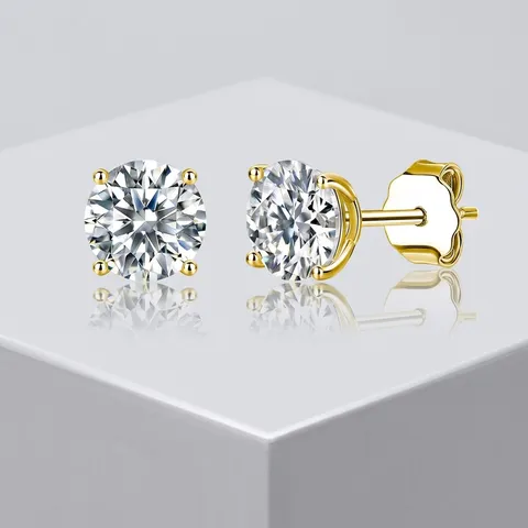 Orecchini a Bottone Tondi in Moissanite in Argento Sterling S925 Design Classico a Quattro Griffe Gioielli di Lusso Brillanti per Donna