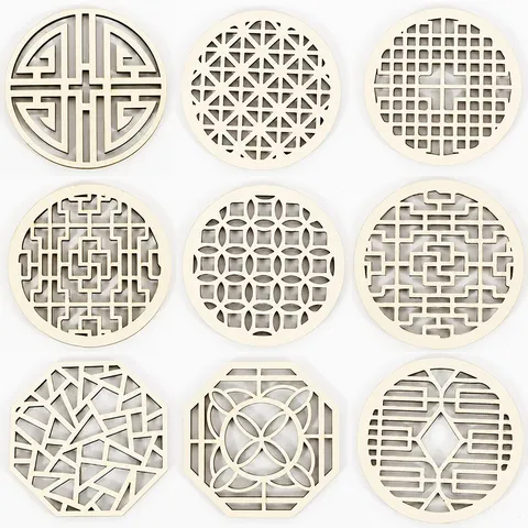 Wooden Hollow Coaster 10cm Laser Cut Round Drink Cup Mat Heat Resistant Table Placemap Rustic Home Decor DIY Craft Supply