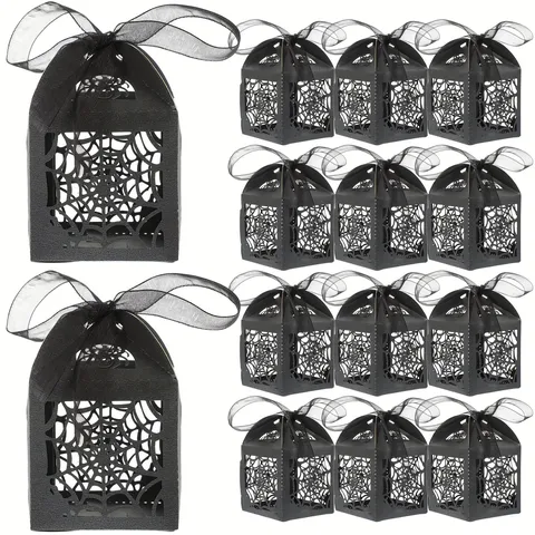 Halloween Spiderweb Hollow Laser Cut Candy Gift Box Black Paper Cookie Packaging Boxes For Party Favors