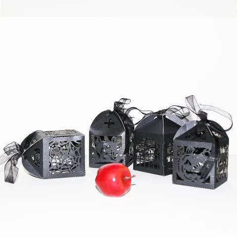 Halloween Spiderweb Hollow Laser Cut Candy Gift Box Black Paper Cookie Packaging Boxes For Party Favors
