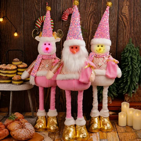 Weihnachten Teleskop Puppe Weihnachtsmann Schneemann Rentier Plüschtier Verstellbare Stehpuppe Haus Hotel Fenster Dekor