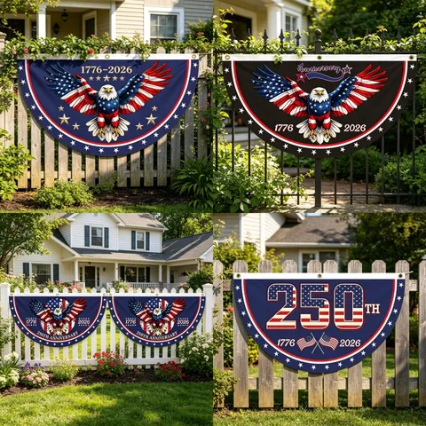American Flag Pleated Fan Hanging Flag Polyester Patriotic Banner For Independence Day Party Outdoor Decor