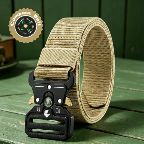 Outdoor Tactical Belt With Compass Heavy Duty Quick Release Metal Cobra Buckle Nylon Webbing Adjustable Men Belt