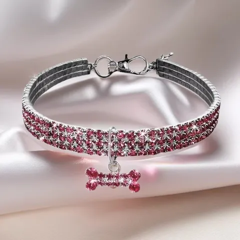 Collare per Animali Domestici in Strass di Cristallo Stile Principessa Collare per Cane con Osso di Cuore di Perla a Tre Strati Accessori per Gatti