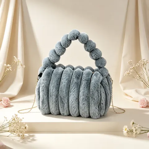 Stylish Plush Handbag Women Crossbody Tote Bag Fluffy Pillow Bag Cute Chain Shoulder Bag Soft Winter Purse