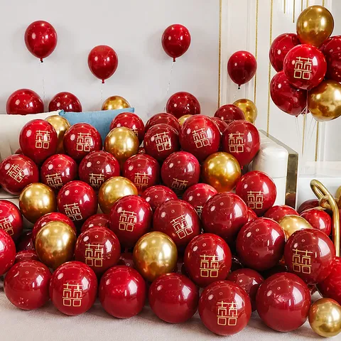 Globos de Látex Gruesos Rojos Oro Confeti Globos Para Decoración de Fiesta de Bodas Suministros de Eventos