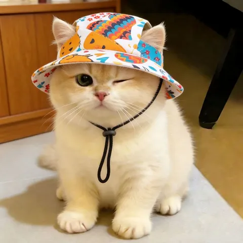 Cute Pet Bucket Hat Sun Protection Adjustable Drawstring Breathable Printed Hat For Small Dogs And Cats Outdoor Photography