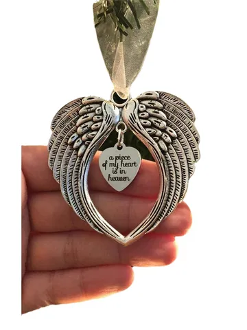 Christmas Tree Hanging Ornament Angel Wings Heart Metal Pendant Memorial Keepsake Holiday Party Home Decor