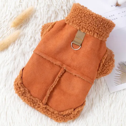 Winter Warm Pet Dog Vest Fleece Lined Suede Puppy Clothes With Leash D-Ring Cold Weather Apparel For Small Dogs Cats