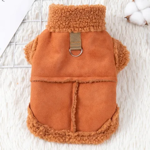 Winter Warm Pet Dog Vest Fleece Lined Suede Puppy Clothes With Leash D-Ring Cold Weather Apparel For Small Dogs Cats