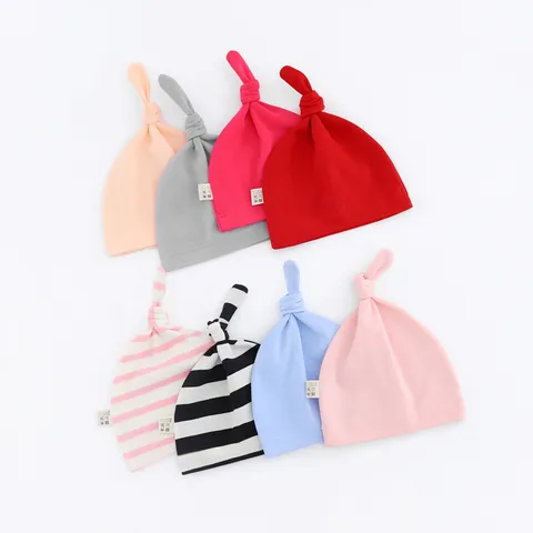 Pasgeboren Katoen Knoop Beanie Hoed Leuke Effen Kleur Baby Slaap Muts Zuigeling Ziekenhuis Hoeden Dagelijkse Hoofddeksels Accessoires