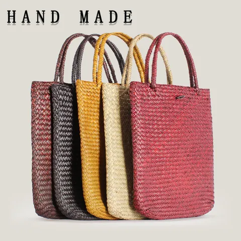 Bolso de Paja de Playa de Verano para Mujer Bolso de Hombro Tejido a Mano Estilo Pastoral Bolso Tote de Gran Capacidad Bolso de Vacaciones Casual