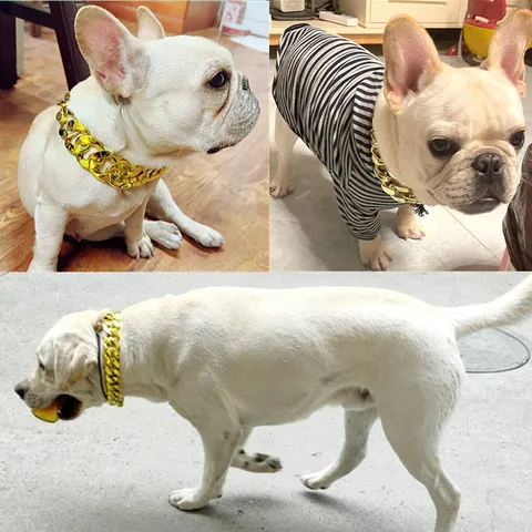 Oversized Plastic Cuban Link Dog Collar Chain Heavy Duty Chunky Gold Silver Rose Gold Pet Necklace For Large Medium Dogs Bully Pitbull French Bulldog
